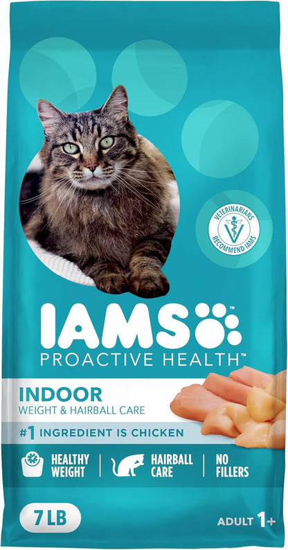 IAMS Proactive Health Indoor Dry Cat Food, Chicken & Turkey, 7 lb | Vet-recommended, Real Chicken #1 Ingredient, Proprietary Fiber Blend, Prebiotics for Healthy Digestion, Hairball Control