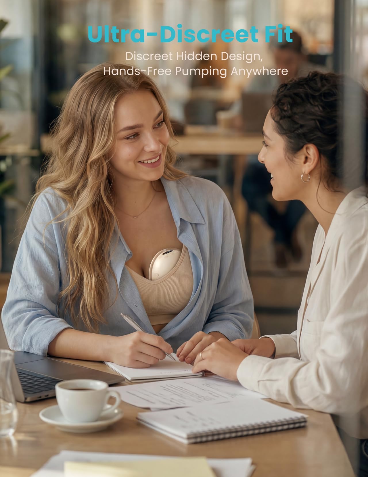 Paruu Hands Free Breast Pump P16, Wearable Breast Pump Electirc Portable with 4 Modes & 12 Levels, Max 309mmHg Strong Suction 19/21/24mm Flange Inserts Wearable Breastfeeding Pump, 2 Pack（Nude