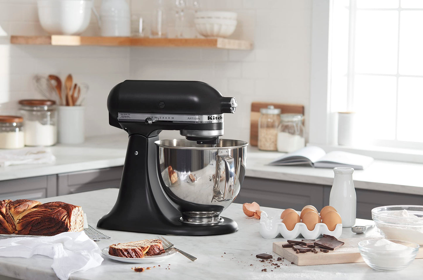 KitchenAid Artisan Series 5 Quart Tilt Head Stand Mixer with Pouring Shield KSM150PS, Almond Cream