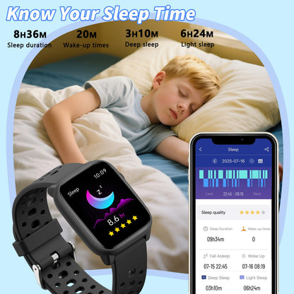 Smart Watch for Kids with 12 Puzzle Games, 1.83" Fitness Tracker Watch Heart Rate Sleep Monitor, Pedometer, Alarm Clock, Flashlight, Gift for 6-12 Year Old Boys Girls