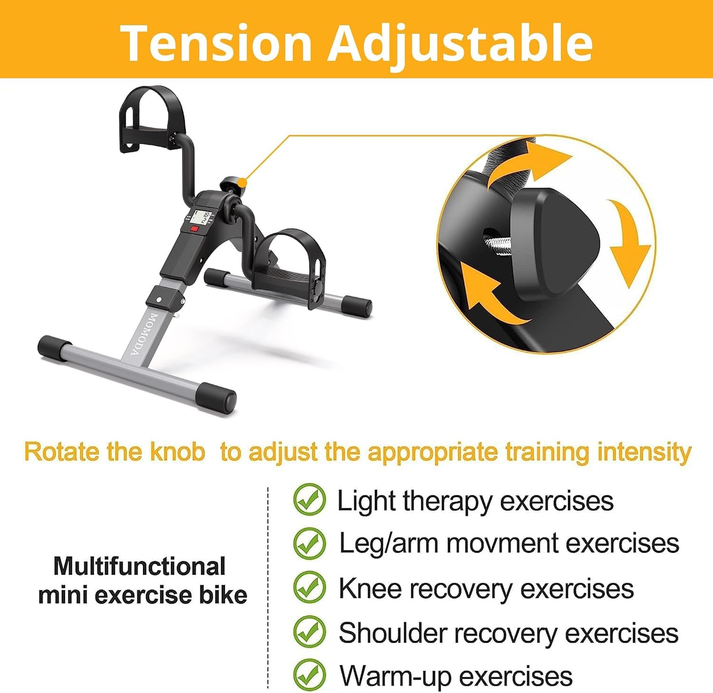 Pedal Exerciser Desk Exercise Bike Leg and Arm Exercise Bike with LCD Monitor Foldable and Porable (Black/Grey)