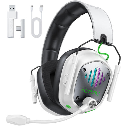 Fachixy VK81 Wireless Gaming Headset for PS5, PC, PS4, Switch and Mobile, 2.4GHz USB/Type-C Low Latency Connection, Bluetooth 5.4 Headset with ENC Mic, 50mm Drivers, RGB