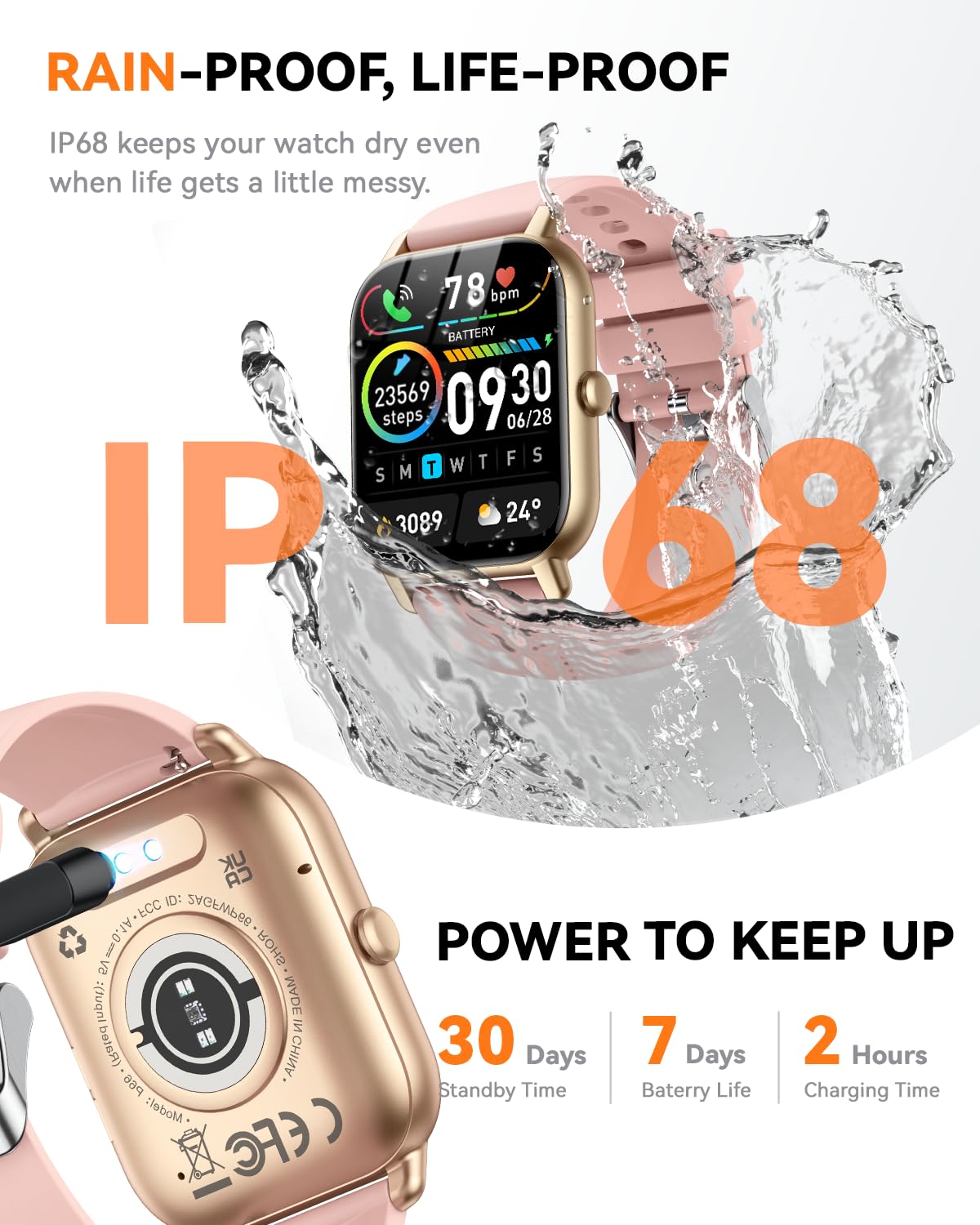 Smart Watches for Men Women, Fitness Tracker with Activity Counter/Sleep Monitor, IP68 Waterproof Smart Watch for Android iPhone iOS Compatible (Jet Black, 1.83)