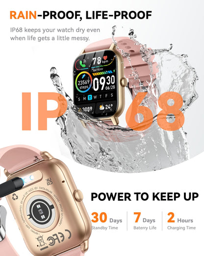 Smart Watches for Men Women, Fitness Tracker with Activity Counter/Sleep Monitor, IP68 Waterproof Smart Watch for Android iPhone iOS Compatible (Jet Black, 1.83)