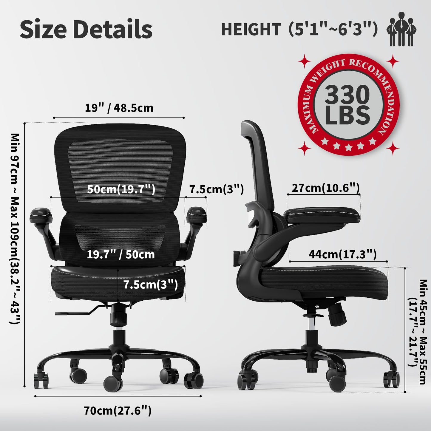 TRALT Ergonomic Office Chair - Desk Chair with Adjustable Lumbar Support Computer Chair - Mesh Comfy Chair with Flip-up Armrests - Gaming Chairs for Adults Home Office (Leather, White)