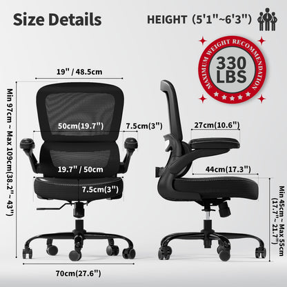 TRALT Ergonomic Office Chair - Desk Chair with Adjustable Lumbar Support Computer Chair - Mesh Comfy Chair with Flip-up Armrests - Gaming Chairs for Adults Home Office (Leather, White)