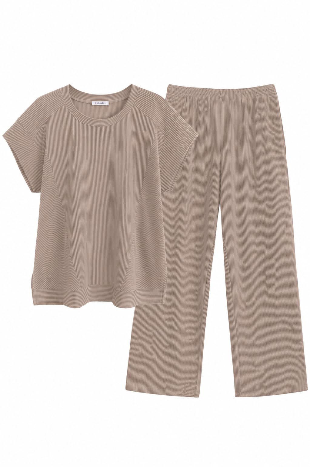 Ekouaer Two Piece Sets for Women 2026 Travel Outfits Short Sleeve Top Wide Leg Pants Rib Tracksuits Summer Fashion Lounge Set