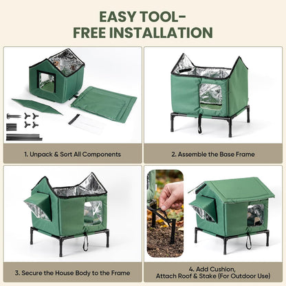 JUNSPOW Outdoor Cat House Weatherproof - All-Season Insulated Cat Shelter for Stray & Feral Cats, Spacious 17.7" L x 15.7" W x 21.6" H Interior, Waterproof & Windproof Design for Yard, Porch, Garage