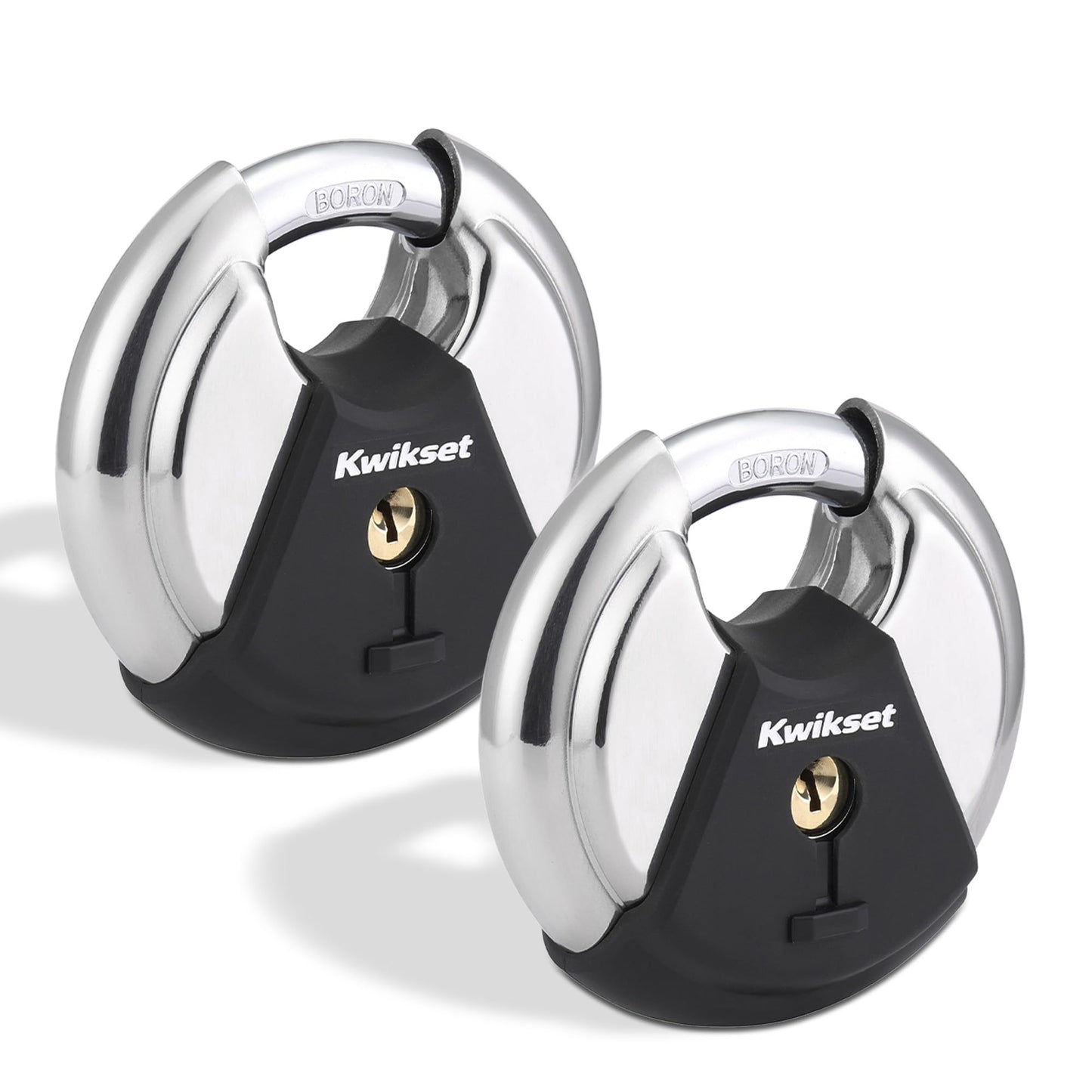Kwikset Discus Padlock with Boron Carbide Shackle, High Security Outdoor Storage and Gate Lock, 2-3/4 in Body, 1 Pack, Silver
