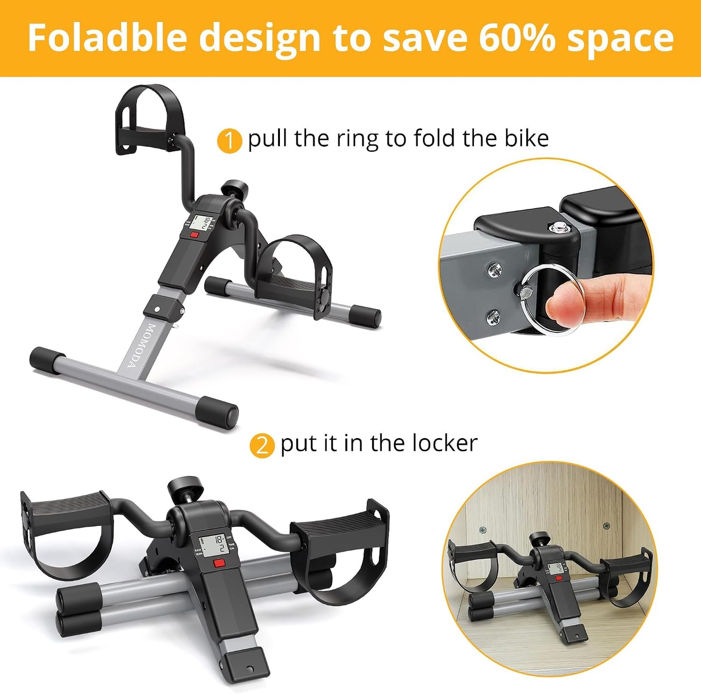 Pedal Exerciser Desk Exercise Bike Leg and Arm Exercise Bike with LCD Monitor Foldable and Porable (Black/Grey)