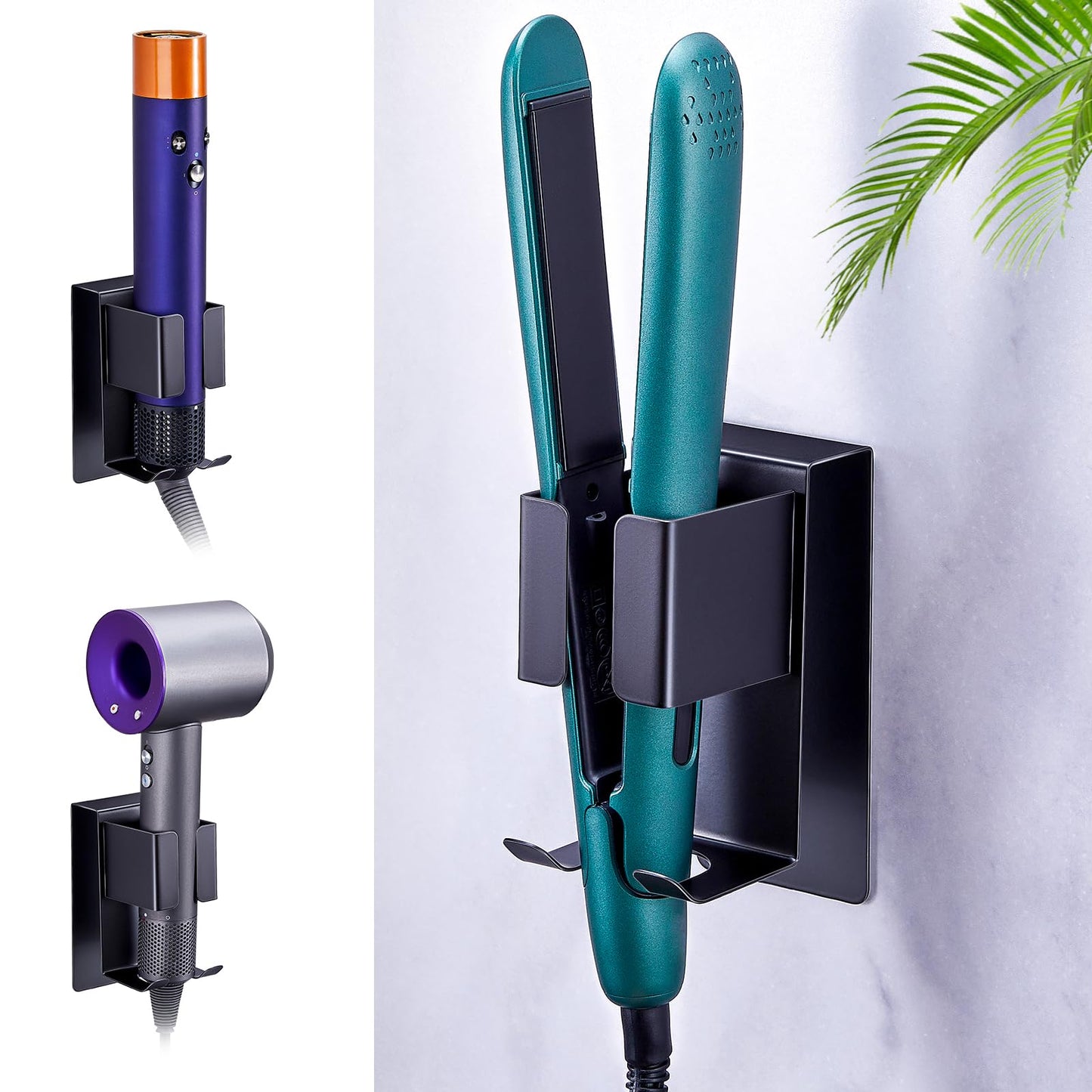 Hair Straightener Holder Wall Mounted Blow Dryer Holder, Blow Dryer and Curling Iron Holder, Hair Dryer and Straightener Holder, Bathroom Hair Tools Organizer and Storage (Black, 1Pc)