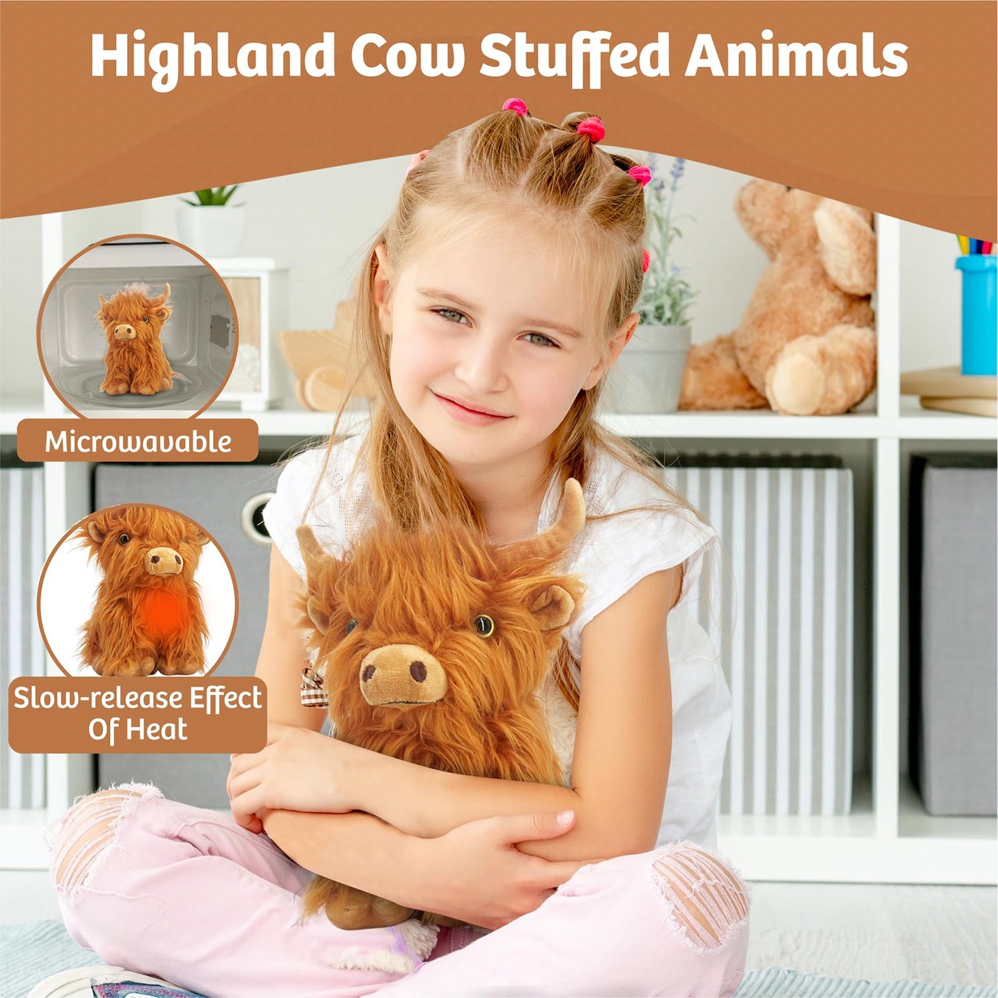 Marysun Microwavable Highland Cow Stuffed Animal - Weighted Stuffed Animal Plush, Heating Pad, Cozy Gift for Girls|Women|Kids|Elderly People, 9.8in, 1.65lb