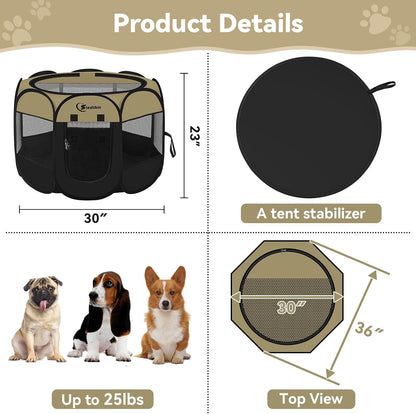 Siedihit Dog Cat Playpen, Puppy Pet Playpen Indoor for Small Dog Crate Tent Cage Outdoor, Portable Pop Up Dogs Enclosure Kennel with Carrying Case for Dogs/Cats/Rabbits(Grey, Small