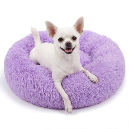 Small Calming Dogs Bed for Small Dogs Anti-Anxiety Machine Washable Fluffy Luxury Anti-Slip Waterproof Mute Base Warming Cozy Soft Pet Puppy Round Bed