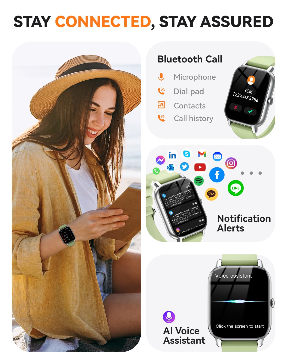 Smart Watches for Men Women, Fitness Tracker with Activity Counter/Sleep Monitor, IP68 Waterproof Smart Watch for Android iPhone iOS Compatible (Jet Black, 1.83)