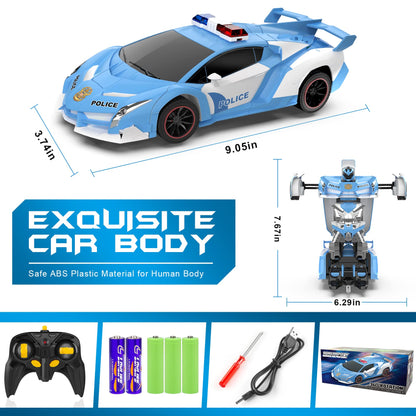 FDJ Remote Control Car - Transform Toys Car Robot, One Button Deformation to Robot with Flashing Light, 2.4Ghz 1:18 Scale Transforming Police Car Kids Toys with 360 Degree Rotating, Girls Boys Toys