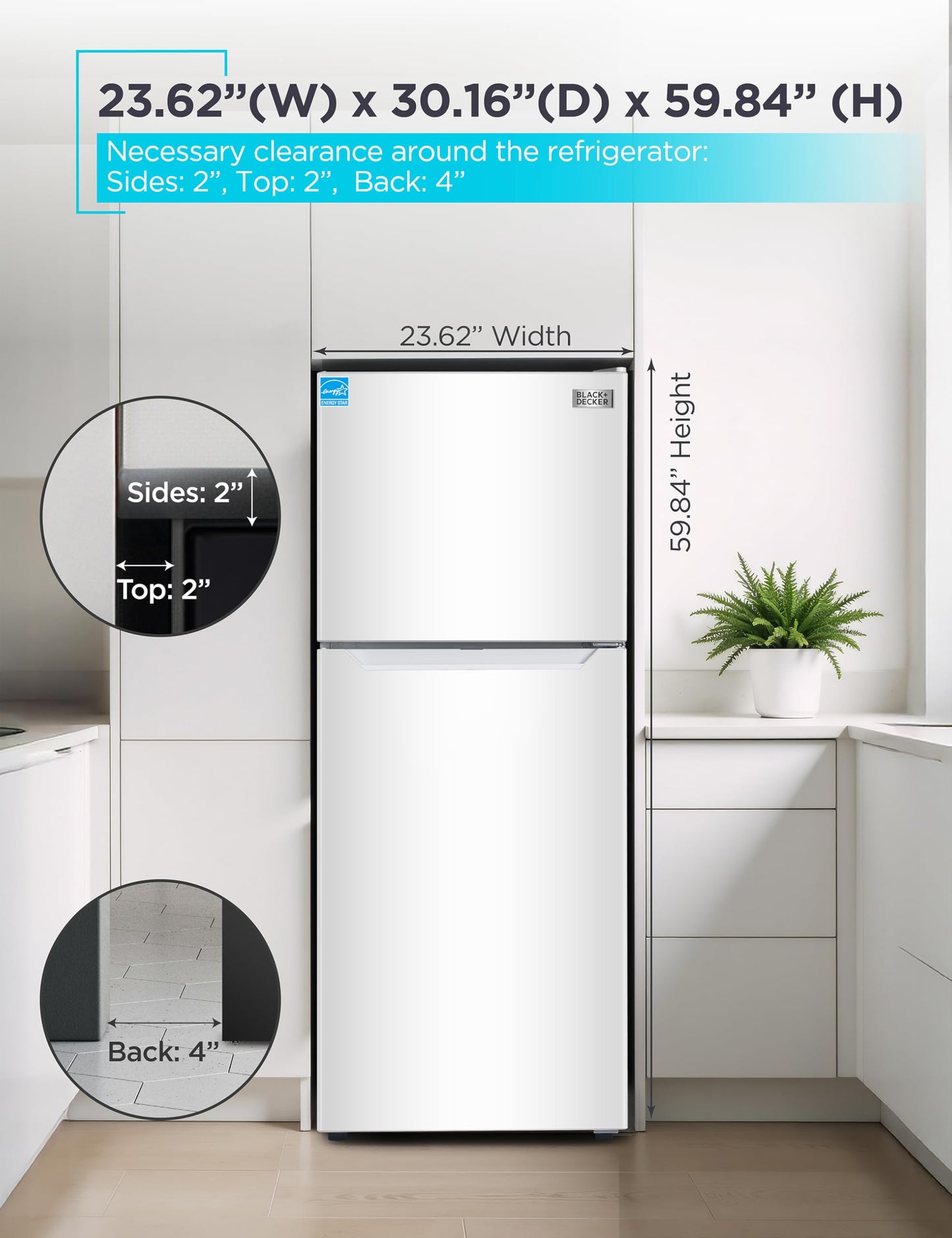 BLACK+DECKER 16.4 Cu. Ft. Top Mount Refrigerator with Freezer, 2 Door Refrigerator with Top Freezer and Separate Temperature Controls, Auto Defrost, BR1640KW, White