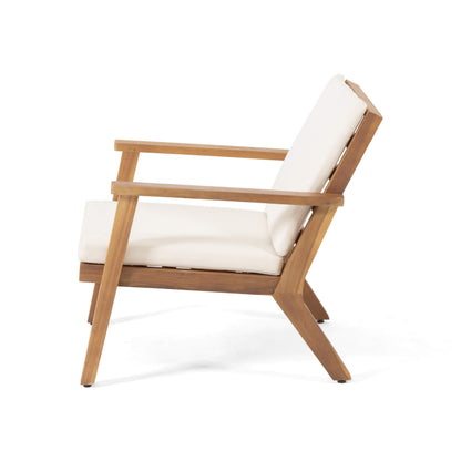 Christopher Knight Home Carlos Outdoor Acacia Wood Club Chairs with Cushions (Set of 2), Brown Patina Finish, Cream