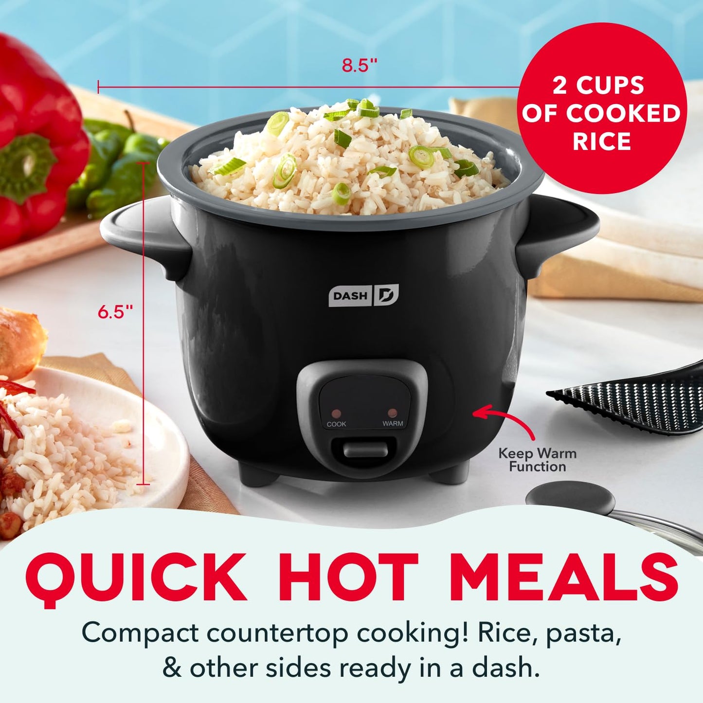 Dash Mini Rice Cooker | Small Rice Maker, 2 Cups Cooked / 1 Cup Uncooked, Ceramic Nonstick Removable Pot, Keep Warm Function, Compact and Portable for Dorm, Travel, Single Serve, Aqua