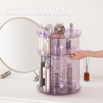 Rotating Makeup Organizer, DIY 8 Adjustable Layers Spinning Skincare Storage, Cosmetic Display Case with Brush Holder and Perfume Tray, Multi-Function Vanity Bathroom Countertop Organizer Black