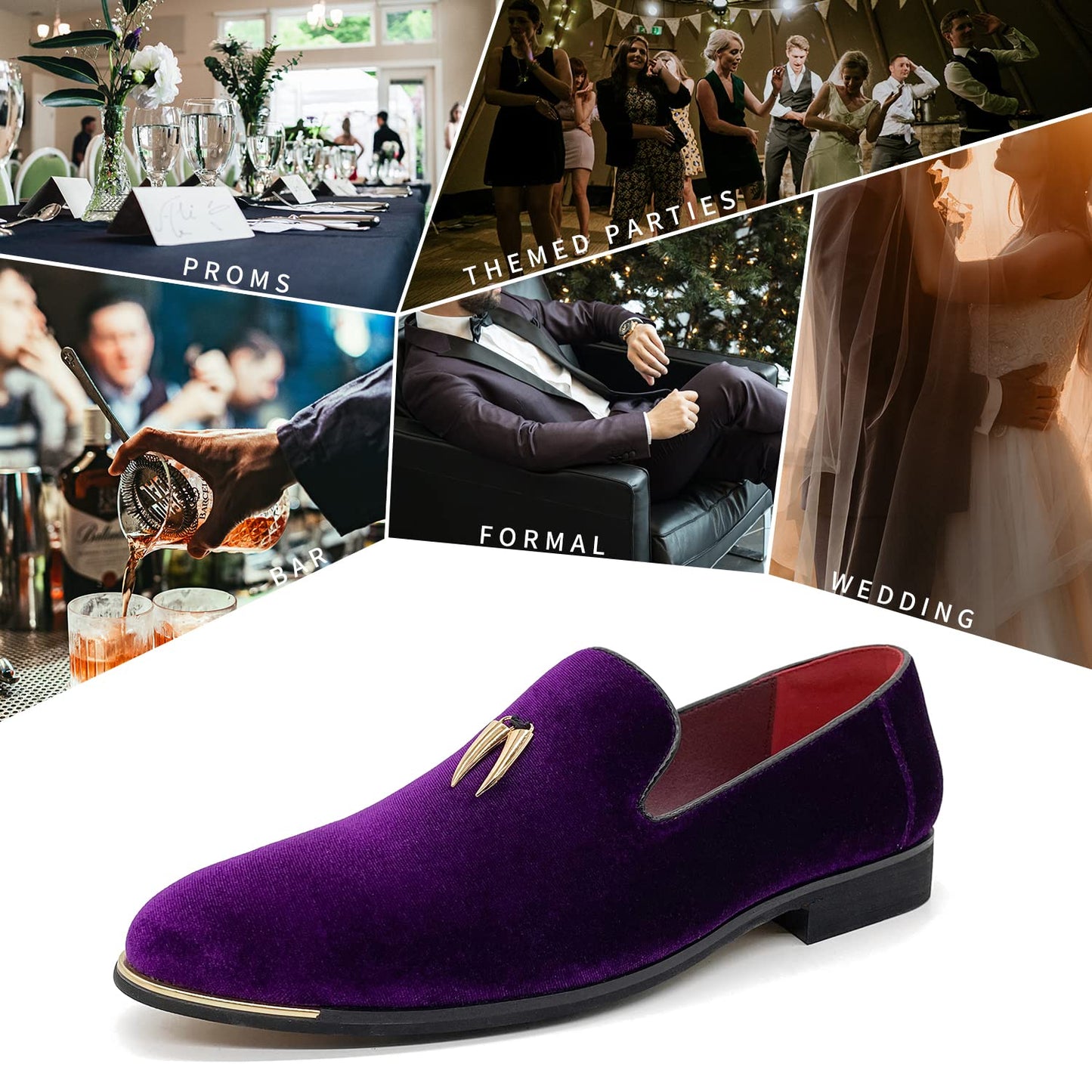 MHB Men's Multiple Colors Velvet Loafer Slip-on Tuxedo Dress Shoes Glitter Suede Smoking Slipper
