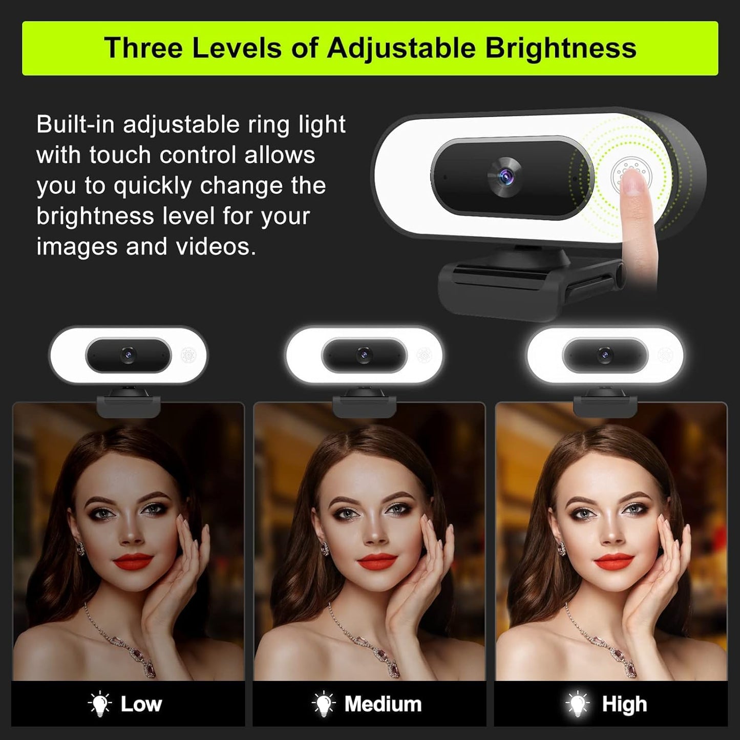 ToLuLu Streaming Webcam 2K 50FPS Web Cam, LED RGB Webcam with Microphone and Light, Autofocus Computer Camera with Cover and Tripod, Plug-Play USB Web cam for PC Desktop/MacBook Gaming Video Calling