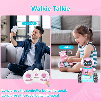ALLCELE Girls Robot Toy, Rechargeable RC Robot for Kids, Remote Control Toy with Music and LED Eyes, Gift for Children Age 3 Years and Up - Pink
