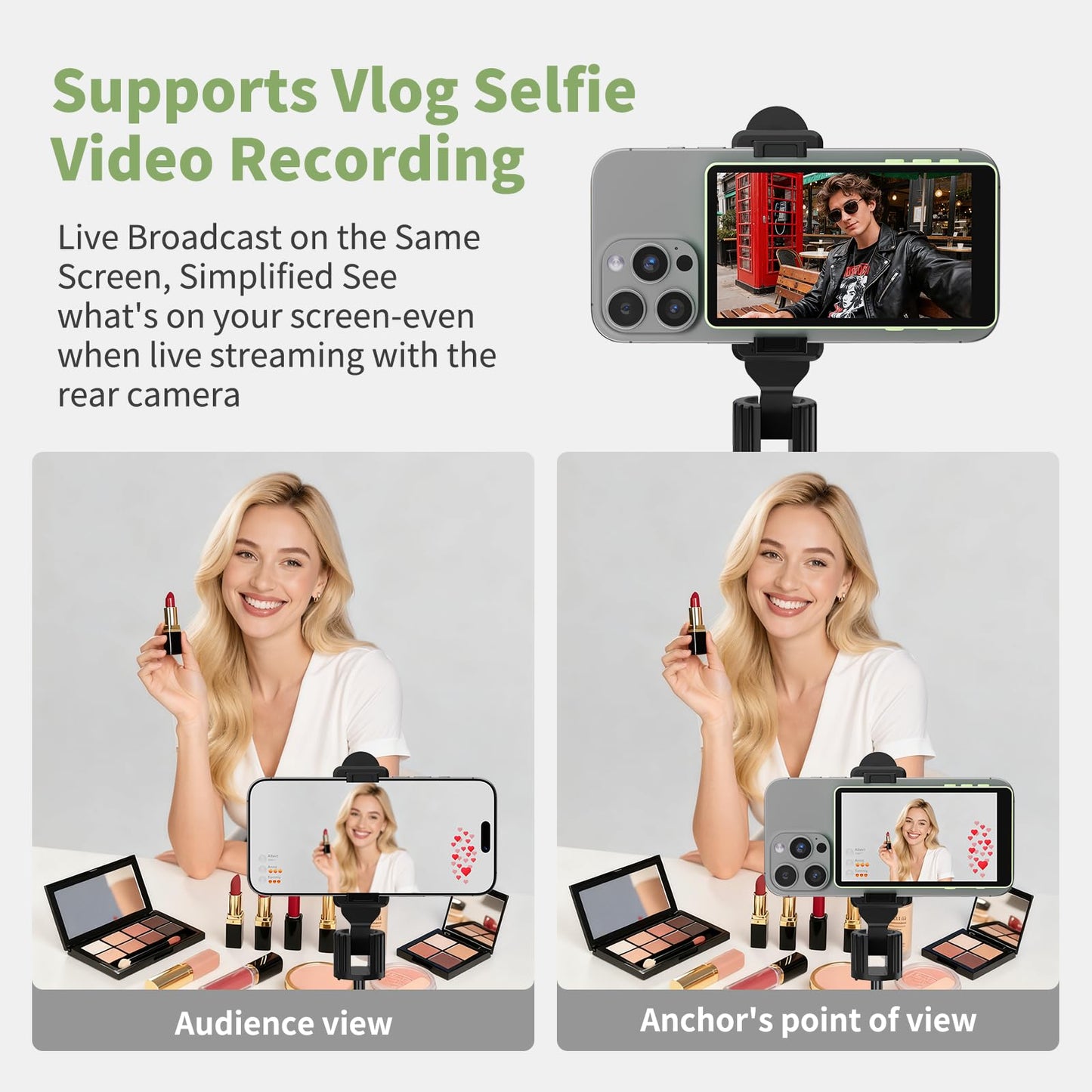 Selfie Monitor Screen, Vlog 4K 30fps Video Recording for iPhone & Android Using Phone Rear Camera for Selfie Vlog Live Stream TikTok, with Blue Tooth Remote, Content Creator Essentials (Purple)