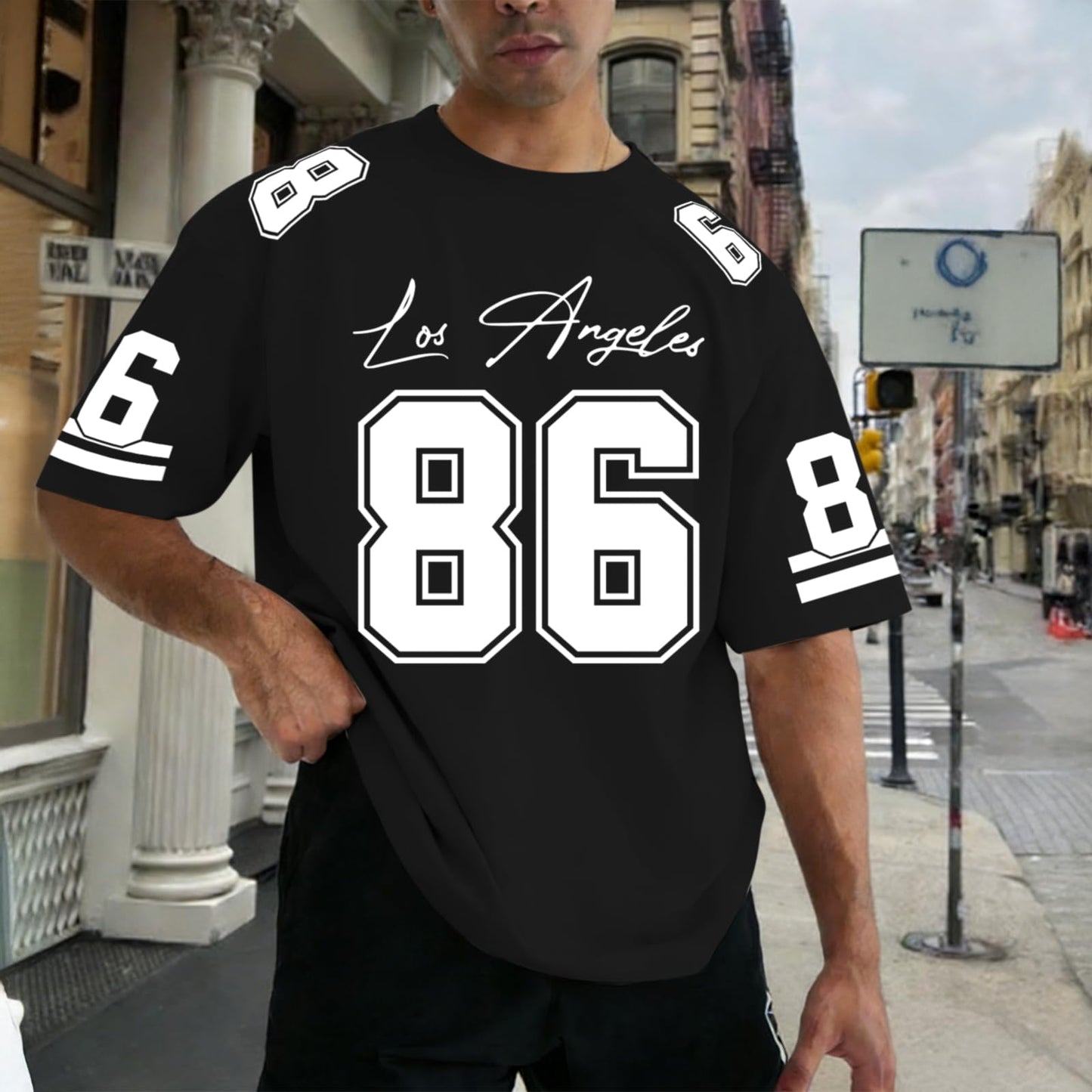 Graphic Tees Men Oversized Streetwear Tshirts for Men Number Los Angeles Print Jerseys Shirt Casual Tee Top