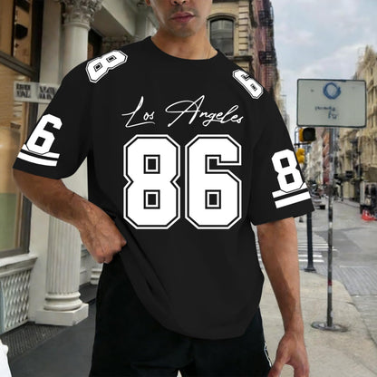Graphic Tees Men Oversized Streetwear Tshirts for Men Number Los Angeles Print Jerseys Shirt Casual Tee Top