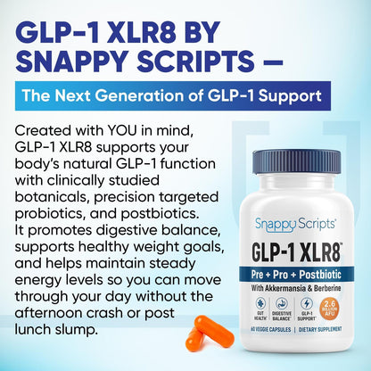 GLP-1 XLR8 Supplement for Weight Loss, Digestion, Constipation, Bloating Relief with Akkermansia 2.6 Billion AFU Live Prebiotic Probiotic Postbiotic + Berberine for Women Men 60 Capsules