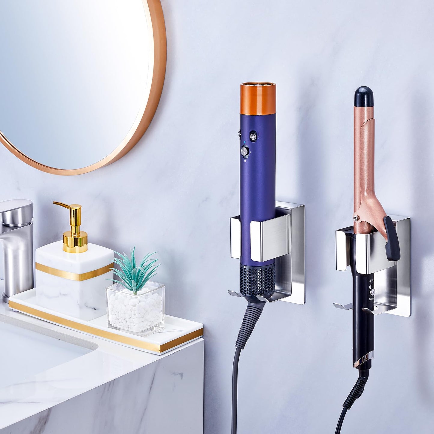 Hair Straightener Holder Wall Mounted Blow Dryer Holder, Blow Dryer and Curling Iron Holder, Hair Dryer and Straightener Holder, Bathroom Hair Tools Organizer and Storage (Black, 1Pc)