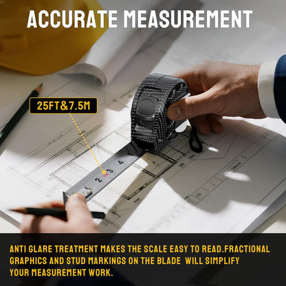 STEELITE Tape Measure 25'FT Stainless Steel Waterproof & Rustproof Retractable Measuring Tape with Hollow Design Carbon Fiber