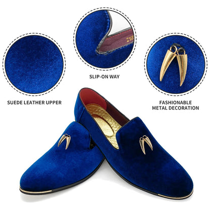 MHB Men's Multiple Colors Velvet Loafer Slip-on Tuxedo Dress Shoes Glitter Suede Smoking Slipper