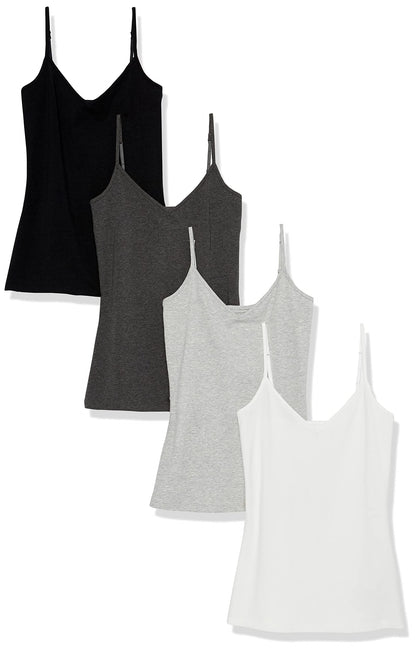 Amazon Essentials Women's Slim-Fit V-Neck Cami, Pack of 4