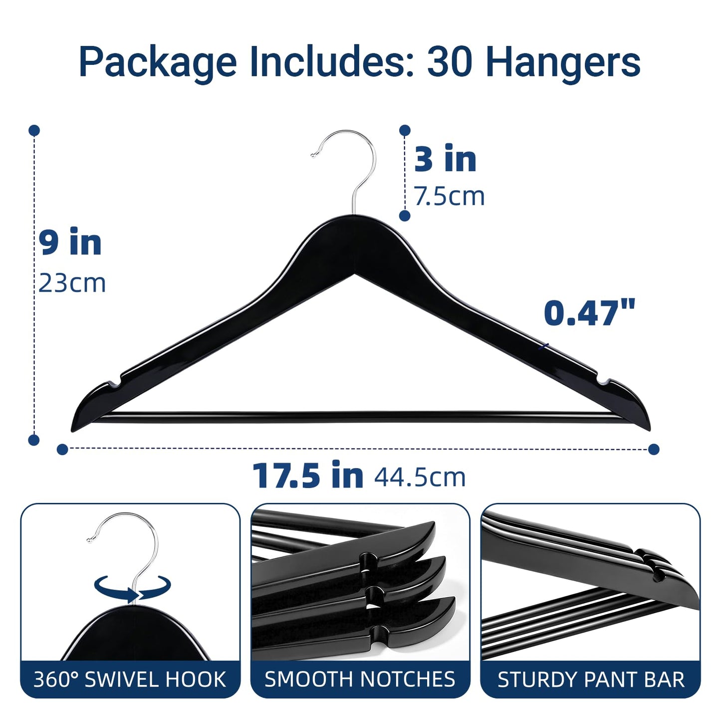 Amber Home 30 Pack Wooden Coat Hangers, Natural Wood Suit Hangers with Non-Slip Pant Bar, Clothes Hangers for Closet Organization, Shirts, Jackets, Dresses, and Pants (Natural, 30)