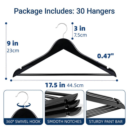 Amber Home 30 Pack Wooden Coat Hangers, Natural Wood Suit Hangers with Non-Slip Pant Bar, Clothes Hangers for Closet Organization, Shirts, Jackets, Dresses, and Pants (Natural, 30)