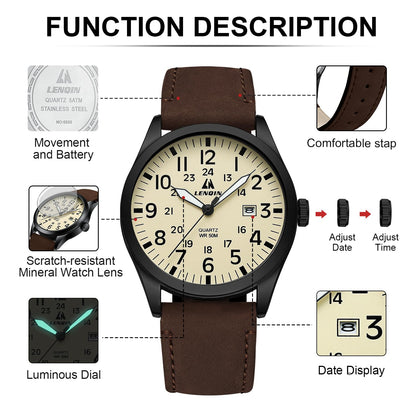 LN LENQIN Mens Watches Unisex Military Sport Nylon Strap Stylish Luminous Fashion Analog Quartz Watch for Men Waterproof Army Tactical Casual Wristwatch