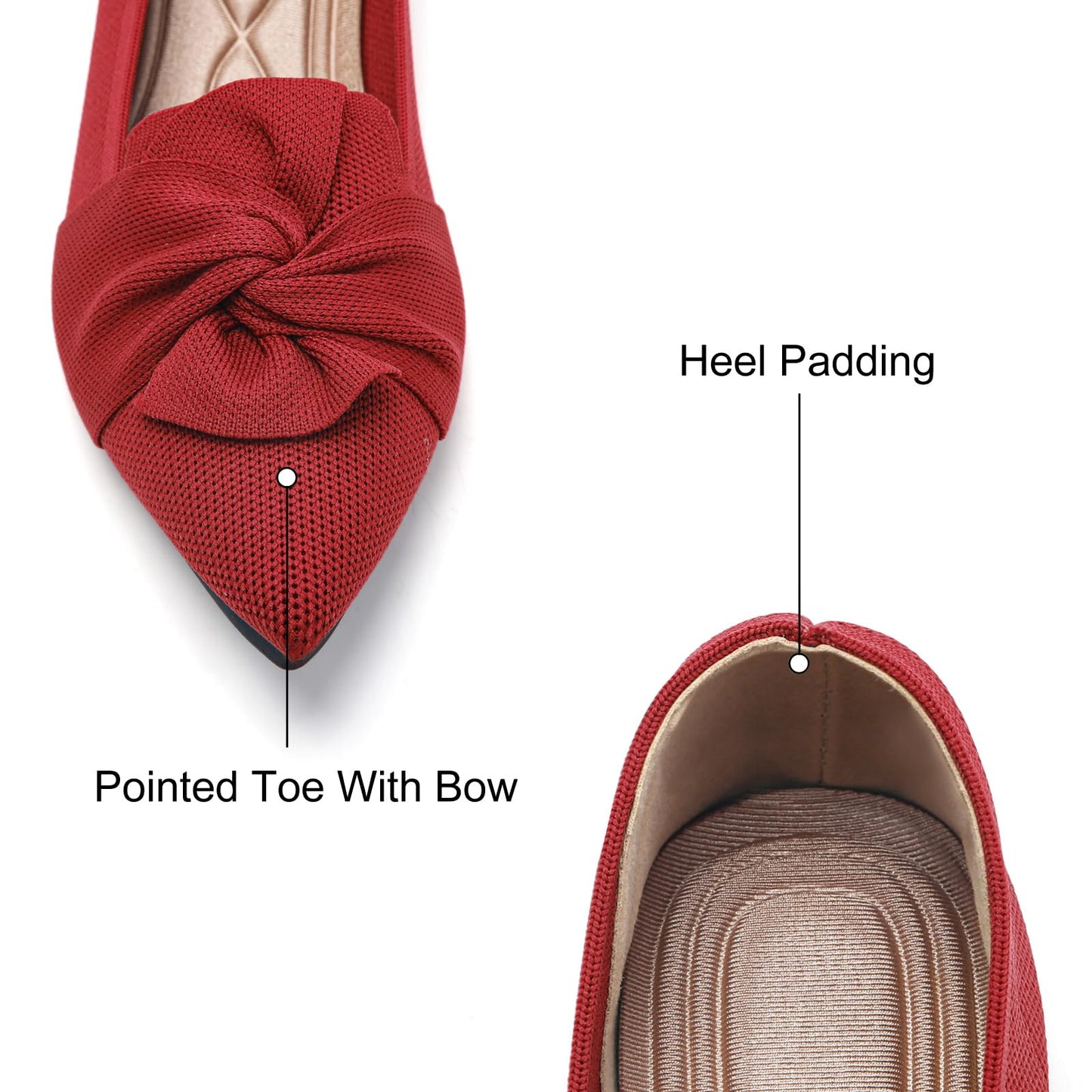HIULYCENCE Flats for Womens Pointed Toe Ballet Flats with Bow Comfortable Knit Dressy Flats