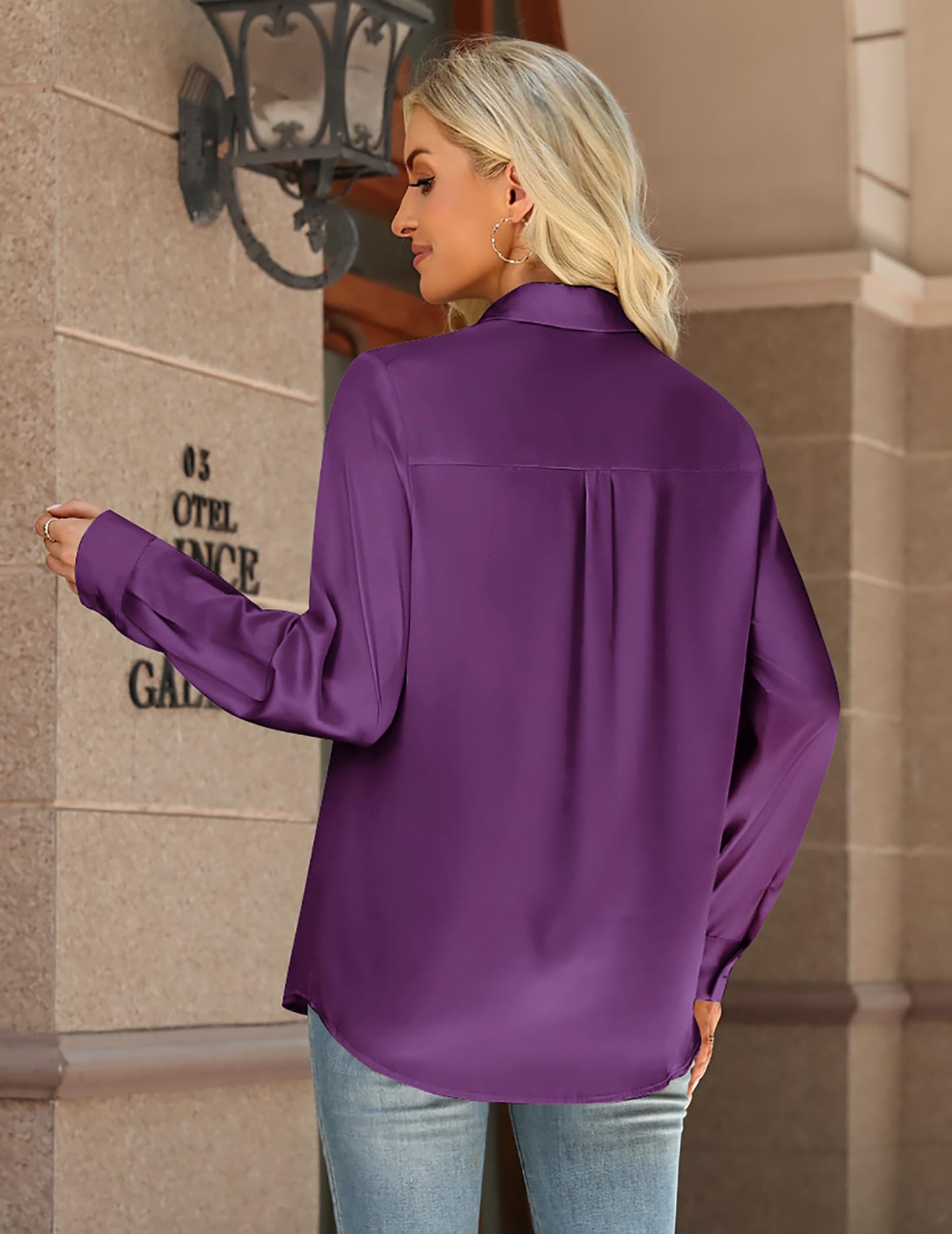 Zeagoo Womens Tops Satin Blouse Long Sleeve Shirts V Neck Dressy Casual | Button Down Business Outfits Fall Fashion With Pockets