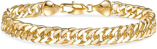 HIKARITO 8mm Tight Cuban Link Bracelet for Men & Women, 14K Gold Miami Cuban Bracelet with Dense Compact Links, Diamond-Cut Curb Chain Bracelet Secure Buckle Non Tarnish Hypoallergenic Jewelry Gift Size( 7.5/8/8.5 Inch)
