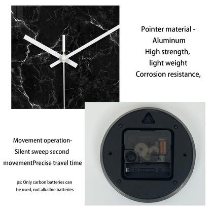 White Marble Glass Wall Clocks Battery Operated 12 Inch Abstract Decorative Analog Wall Clocks for Living Room Bedroom Office Silent Wall Clock Modern