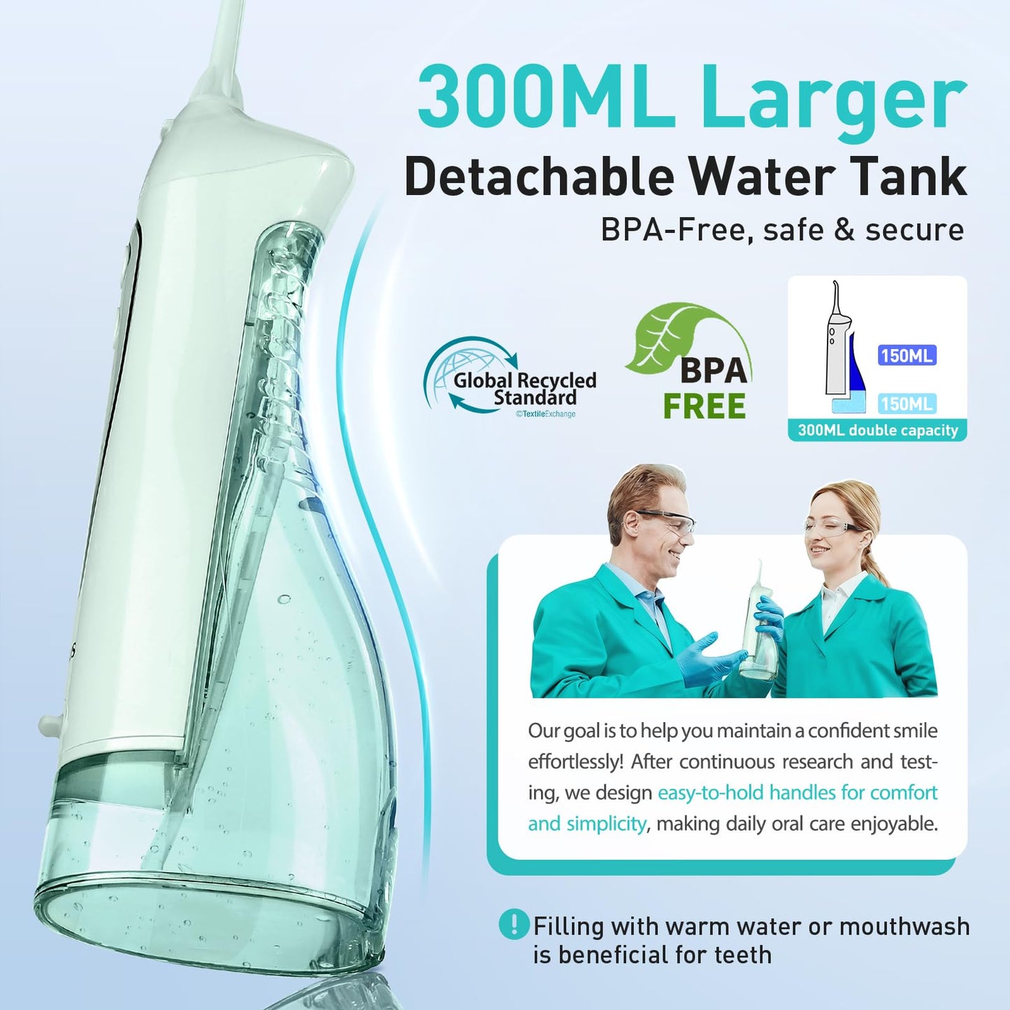 COSLUS ADA Accepted Water Dental Flosser Teeth Pick C20: Portable Cordless Oral Irrigator 300ML Rechargeable Travel Irrigation Cleaner IPX7 Waterproof Electric Flossing Machine, Professional Set Black