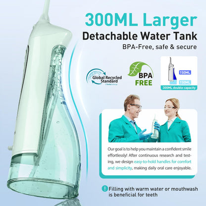 COSLUS ADA Accepted Water Dental Flosser Teeth Pick C20: Portable Cordless Oral Irrigator 300ML Rechargeable Travel Irrigation Cleaner IPX7 Waterproof Electric Flossing Machine, Professional Set Black