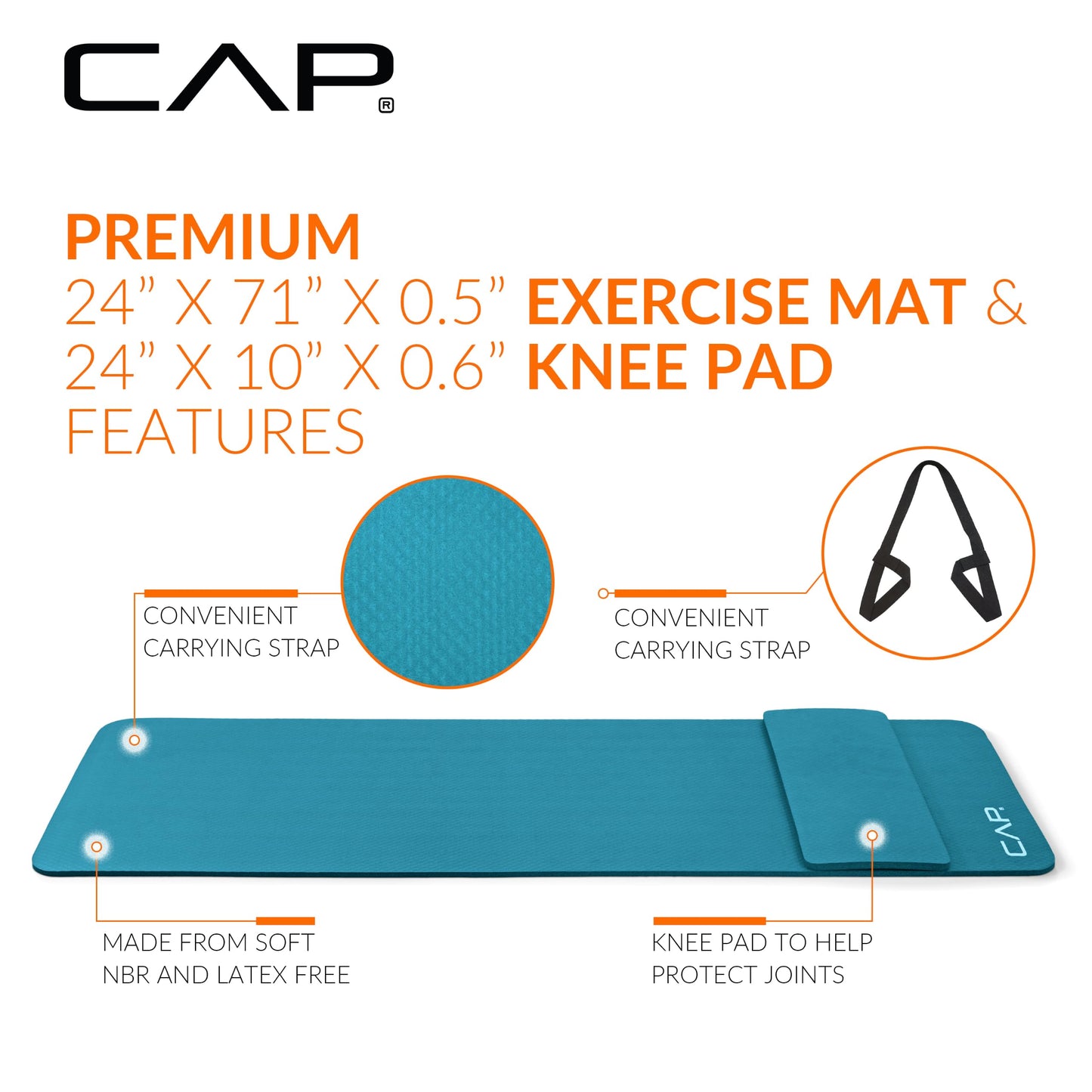 CAP Barbell 1/2-Inch High Density Exercise Yoga Mat with Strap | Multiple Options