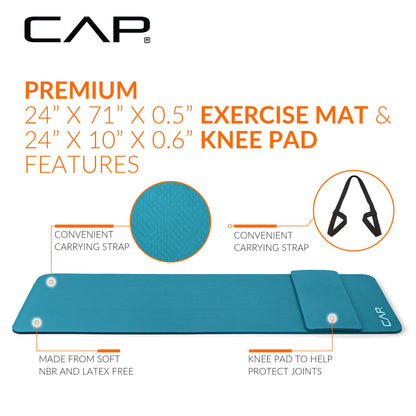 CAP Barbell 1/2-Inch High Density Exercise Yoga Mat with Strap | Multiple Options