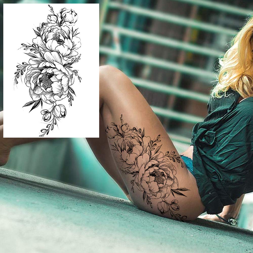 12 Sheets Beautiful Butterfly Flowers Temporary Tattoos For Women Feet Hands Body Art, Realistic Rose Peony Floral Fake Tattoo Sticker For Legs Ankle, Waterproof Lily Dreamcatcher Temp Tatoos Decals