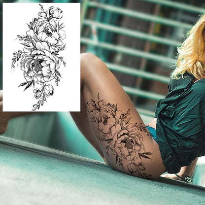 12 Sheets Beautiful Butterfly Flowers Temporary Tattoos For Women Feet Hands Body Art, Realistic Rose Peony Floral Fake Tattoo Sticker For Legs Ankle, Waterproof Lily Dreamcatcher Temp Tatoos Decals
