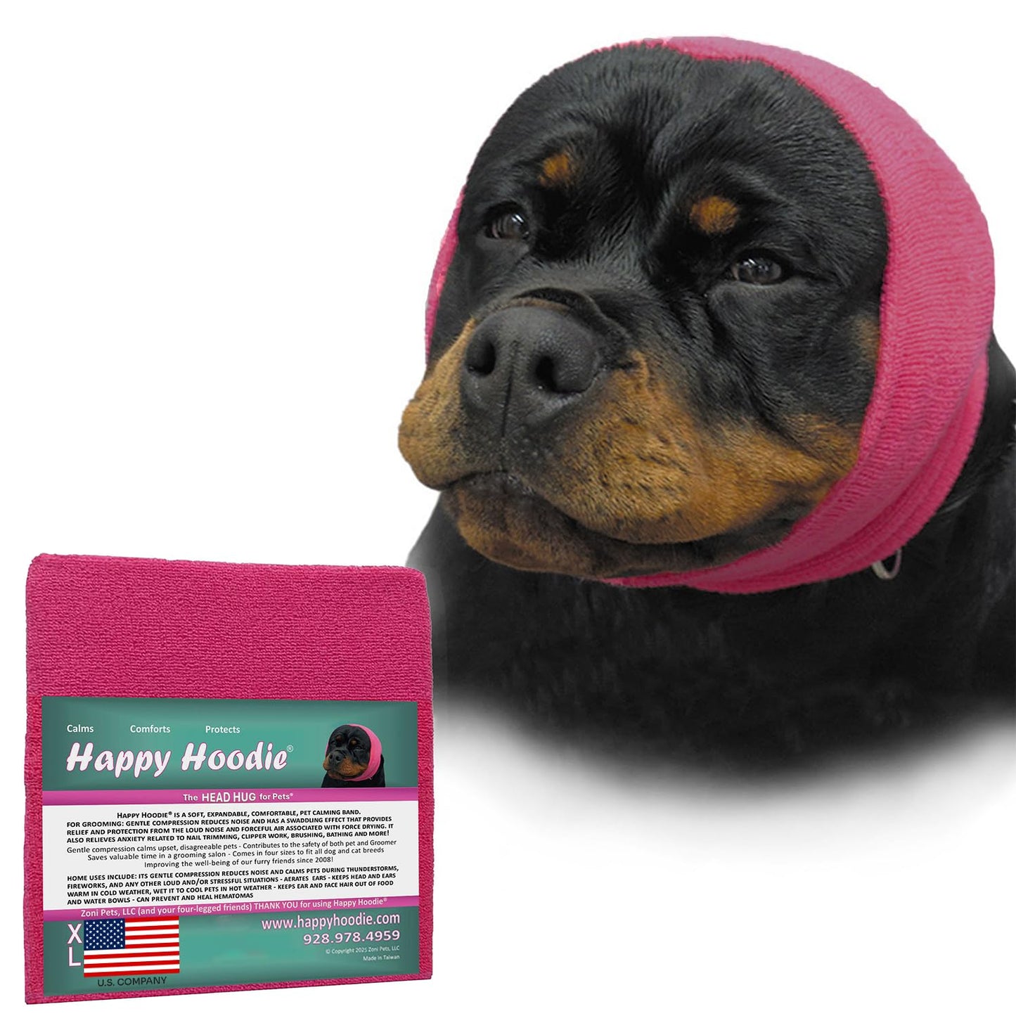 Happy Hoodie The Original Dog & Cat Calming Band - American Brand - Anxiety Relief/Noise Protection - Grooming - Thunder - Fireworks (Large, Black) - Since 2008