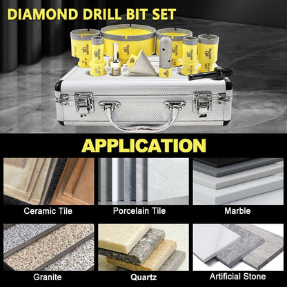 Diamond Core Drill Bits Set for Tile, DARTOTEK 10PCS Porcelain Hole Saw Kit with Aluminum Case, (6/6/8/20/35/50/65mm+2" Chamfer bit +SDS Adapter, Dry/Wet Drilling for Ceramic, Granite & Marble